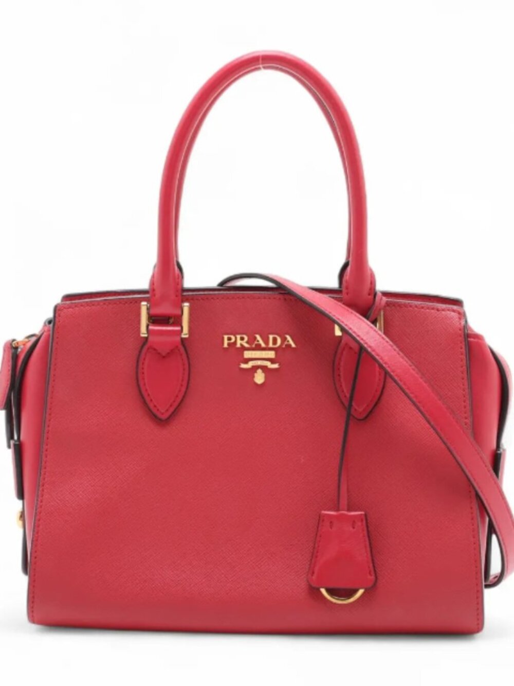 Prada Saffiano Leather Two-Way Handbag Red